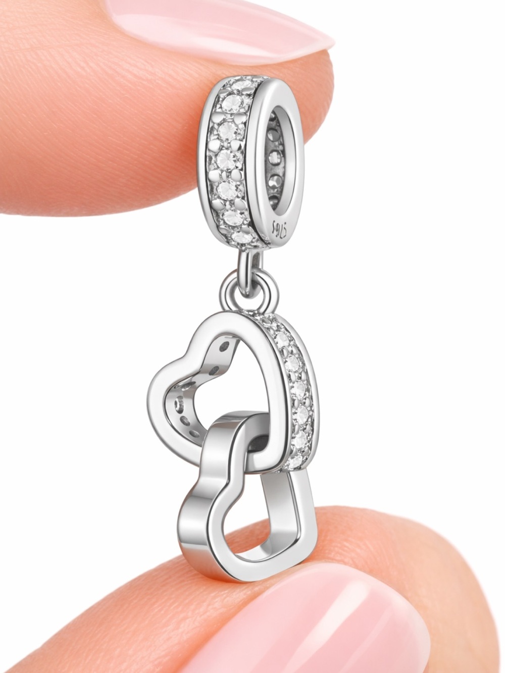 925 Sterling Silver Intertwined Heart Dangle Charm, Gift for Her